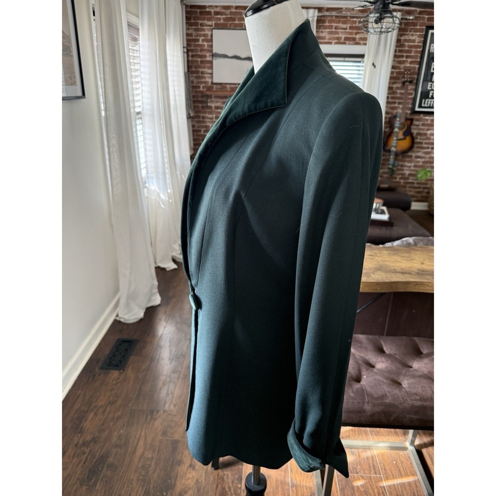 Christian Dior Vintage Green Blazer Size 12 Shoulder Pads Wool - Picture 2 of 5